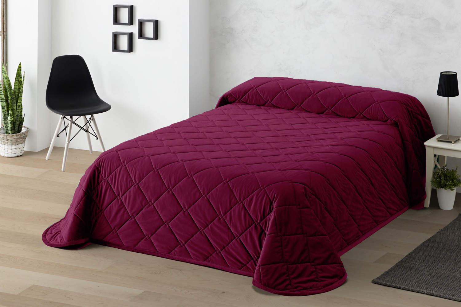Erwin M. Lusini Samara Diamond Bedspread, 230 x 260 cm, Burgundy, 100% Polyester Velour, Diamond Quilting, OEKO-TEX Standard 100 Certified