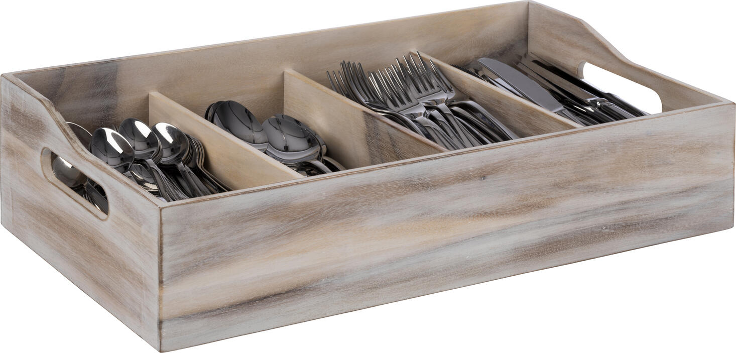 Container Tacuri APS Assheuer + Pott VINTAGE, Lemn de Acacia Alb, Fara Capac, 4 Compartimente, 51x28x13 cm, cu Manere Laterale