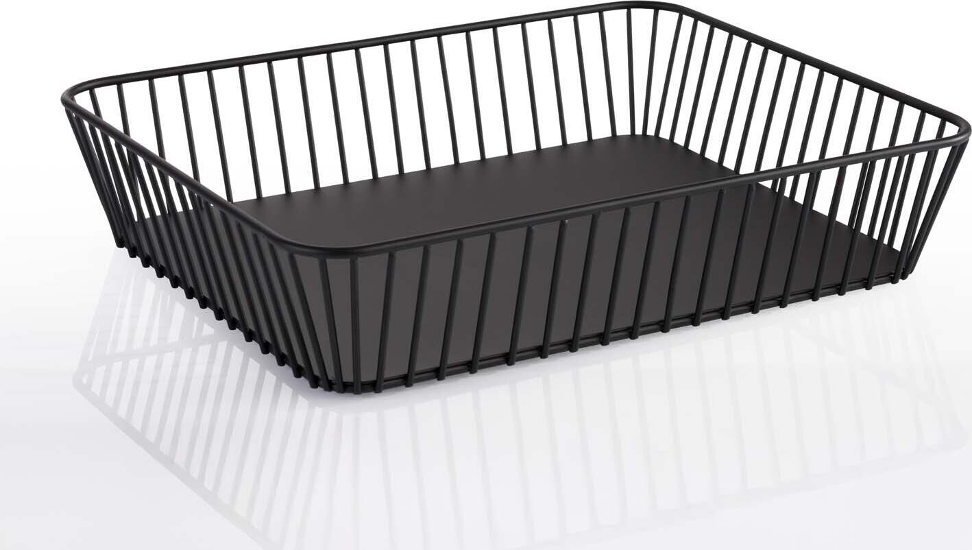 APS Urban Serving Basket, Powder-Coated Black Metal Wire Basket with Non-Slip Feet, Stackable Gastronomy Buffet Basket for Bread and Fruit, 32.5 x 26.5 x 7.5 cm