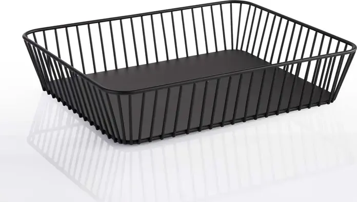 APS Urban Serving Basket, Powder-Coated Black Metal Wire Basket with Non-Slip Feet, Stackable Gastronomy Buffet Basket for Bread and Fruit, 32.5 x 26.5 x 7.5 cm