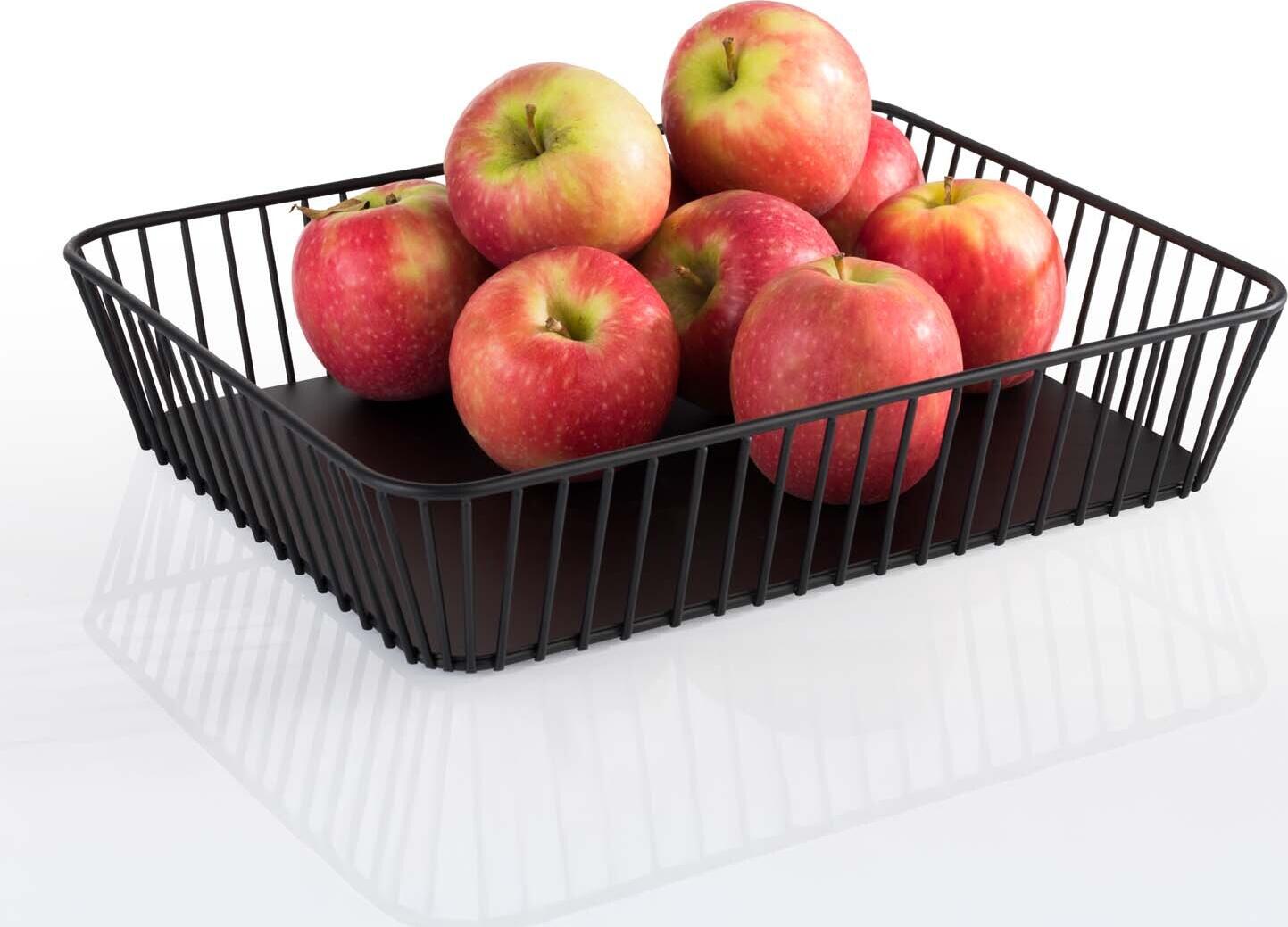 APS Urban Serving Basket, Powder-Coated Black Metal Wire Basket with Non-Slip Feet, Stackable Gastronomy Buffet Basket for Bread and Fruit, 32.5 x 26.5 x 7.5 cm