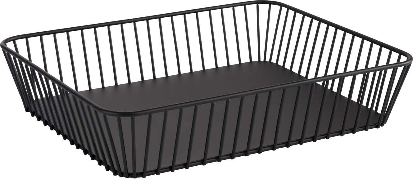 APS Urban Serving Basket, Powder-Coated Black Metal Wire Basket with Non-Slip Feet, Stackable Gastronomy Buffet Basket for Bread and Fruit, 32.5 x 26.5 x 7.5 cm