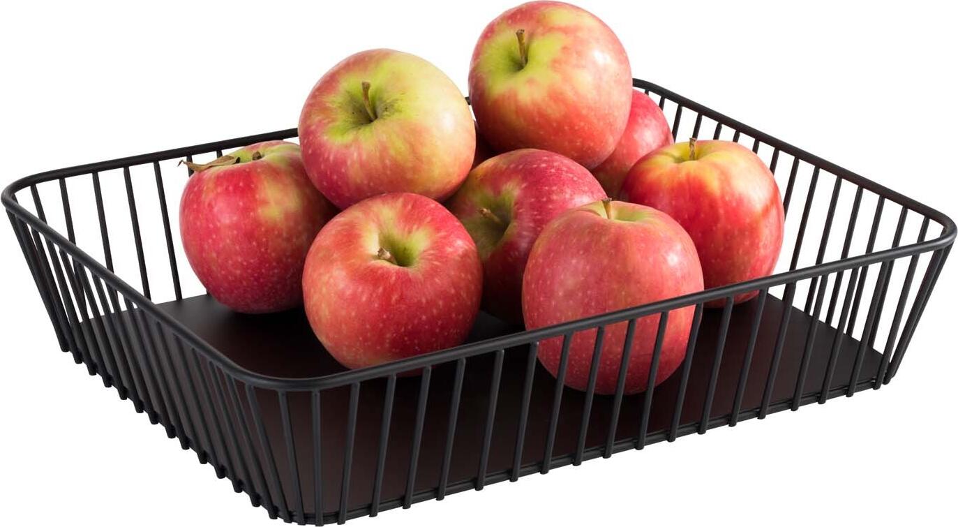 APS Urban Serving Basket, Powder-Coated Black Metal Wire Basket with Non-Slip Feet, Stackable Gastronomy Buffet Basket for Bread and Fruit, 32.5 x 26.5 x 7.5 cm