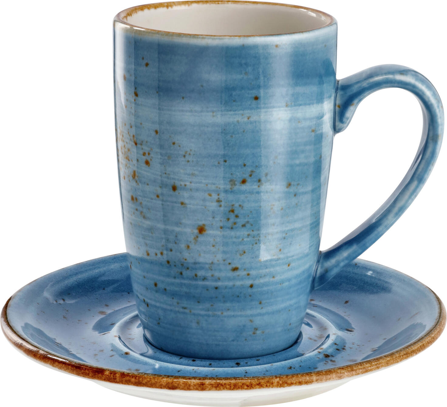 VEGA Nebro Coffee Mug Set of 6, 280 ml Premium Porcelain, Light-blue Rustic Speckled Design, Dishwasher and Microwave Safe