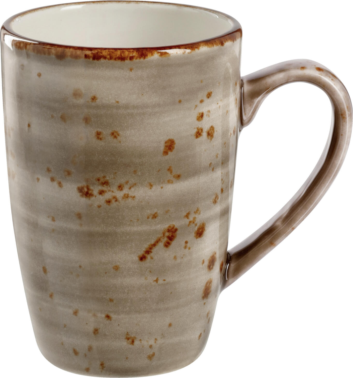 VEGA LUSINI Solutions GmbH Coffee mug Nebro Kaffeebecher Nebro Coffee mug Nebro; 280 ml, 7.4x11.2 cm (ØxH); grey; 6 piece / pack Kaffeebecher Nebro; 280 ml, 7.4x11.2 cm (ØxH); grau; 6 Stück / Pack Colored porcelain mug with a rustic look. With irregular speckles. Each piece is unique. Premium porcelain in heavy quality. Dishwasher safe and microwaveable. Farbige Becher aus Porzellan in rustikaler Optik. Mit unregelmäßigen Sprenkeln. Jedes Teil ein Unikat. Premium-Porzellan in schwerer Qualität. Spülmaschinenfest und mikrowellengeeignet.