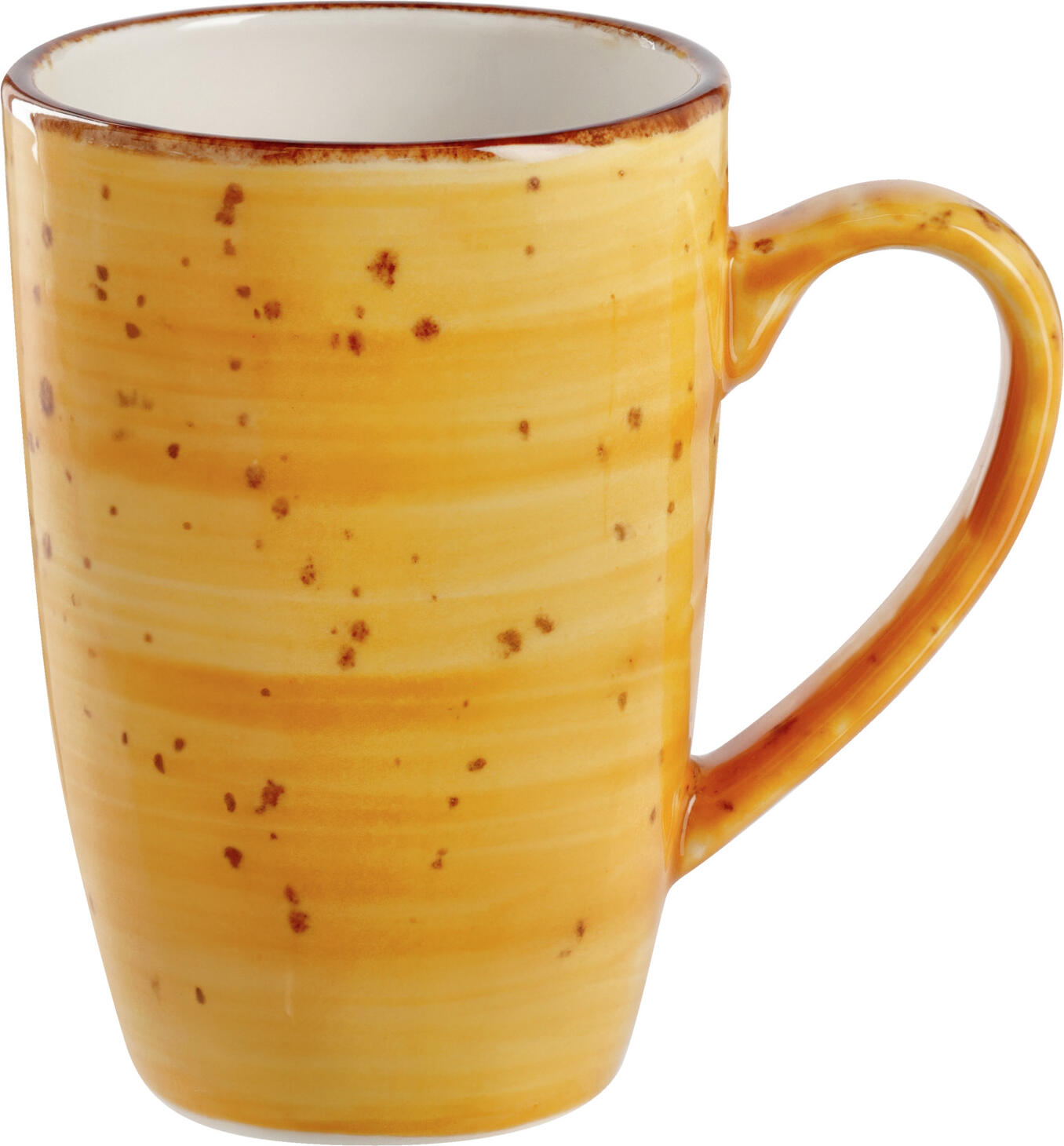 VEGA LUSINI Solutions GmbH Coffee mug Nebro Kaffeebecher Nebro Coffee mug Nebro; 280 ml, 7.4x11.2 cm (ØxH); yellow; 6 piece / pack Kaffeebecher Nebro; 280 ml, 7.4x11.2 cm (ØxH); gelb; 6 Stück / Pack Colored porcelain mug with a rustic look. With irregular speckles. Each piece is unique. Premium porcelain in heavy quality. Dishwasher safe and microwaveable. Farbige Becher aus Porzellan in rustikaler Optik. Mit unregelmäßigen Sprenkeln. Jedes Teil ein Unikat. Premium-Porzellan in schwerer Qualität. Spülmaschinenfest und mikrowellengeeignet.