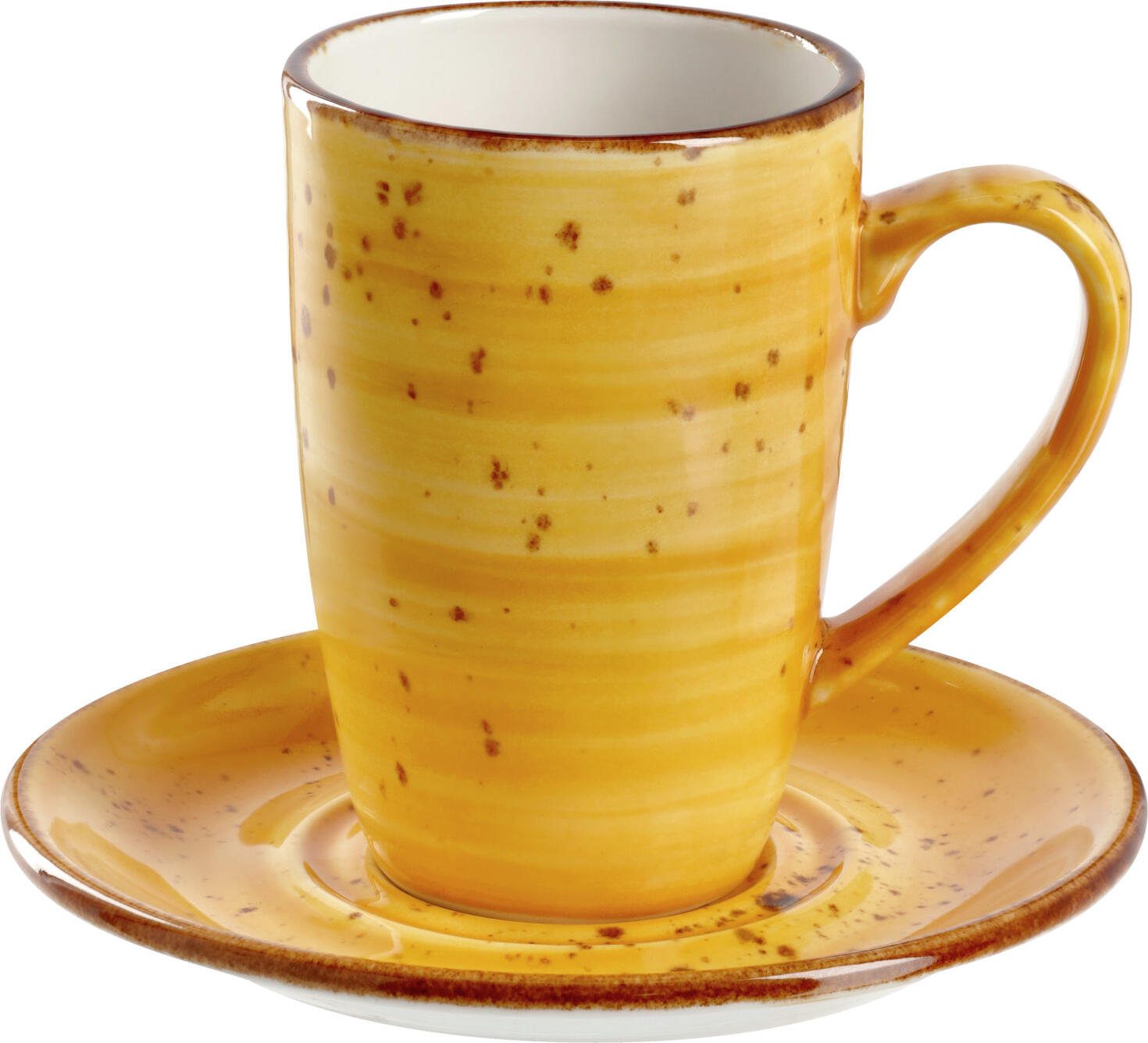 VEGA Nebro Coffee Mug Set of 6, 280 ml Premium Porcelain, Yellow Rustic Speckled Design, Dishwasher and Microwave Safe