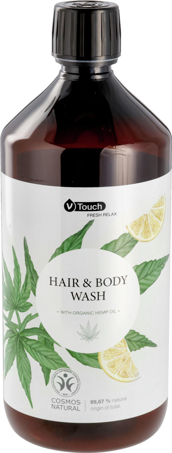 V-Touch LUSINI Solutions GmbH Hotel shampoo and shower gel Fresh Relax 2 in 1, refill bott Hotel Shampoo und Duschgel Fresh Relax 2 in 1, Nachfüllflasc Hotel shampoo and shower gel Fresh Relax 2 in 1, refill bottle; 1000 ml; yellow; 6 piece / pack Hotel Shampoo und Duschgel Fresh Relax 2 in 1, Nachfüllflasche; 1000 ml; gelb; 6 Stück / Pack Energising, certified natural cosmetics V-Touch Fresh Relax hair and body care in one. The gently cleansing hair and body gel is suitable for all hair and skin types. Enriched with organic hemp oil and a hint of lemon oil for a fresh fragrance. Gives skin, hair and scalp new vigour. Hemp soothes the skin, provides it with valuable nutrients and creates a pleasant feeling of well-being.    Dermatologically tested and pH-neutral! The refill bottle is made from 100 % recycled material. Contents: 1000 ml with screw cap. Your own label from 200 pieces. Do not use for children under 3 years! Do not get in eyes and do not apply undiluted to mucous membranes! Discontinue use immediately if skin irritation occurs! Energetisierende, zertifizierte Naturkosmetik V-Touch Fresh Relax Haar- und Körperpflege in einem. Das sanft reinigende Haar- und Körpergel ist für jeden Haar- und Hauttyp geeignet. Mit Anreicherungen von Bio- Hanföl und  ein Hauch Zitronenöl, dies sorgt für eine frische Duftnote. Schenkt Haut, Haar und Kopfhaut neue Kraft. Hanf beruhigt die Haut, versorgt sie mit wertvollen Nährstoffen und schafft ein angenehmes Wohlgefühl.    Dermatologisch getestet und pH-neutral! Die Nachfüllflache aus 100 % recyceltem Material. Inhalt: 1000 ml mit Schraubverschluss. Ihr eigenes Etikett schon ab 200 Stück Nicht für Kinder unter 3 Jahren verwenden! Nicht in die Augen und unverdünnt nicht auf Schleimhäute bringen! Bei etwaigem Auftreten von Hautreizungen sofort absetzen!