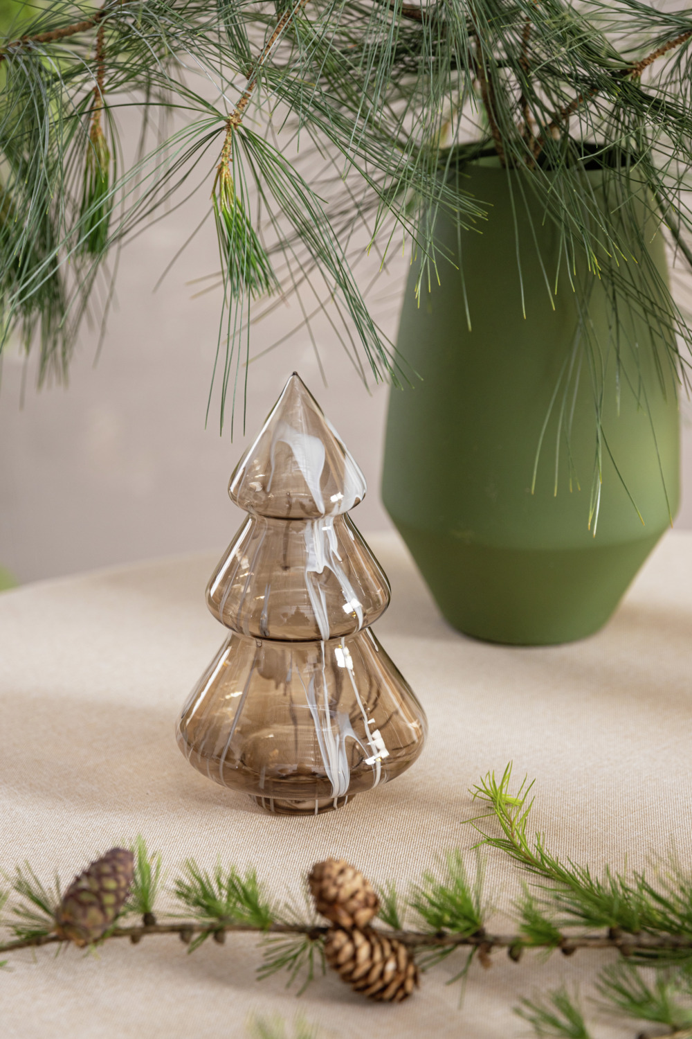 Vega Tinea Decorative Glass Tree with Marble Effect, Brown and White, 18.9 cm Height, 10.5 cm Diameter