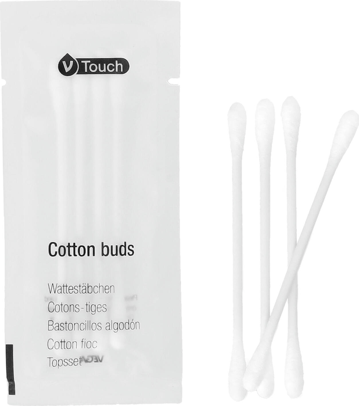 V-Touch LUSINI Solutions GmbH Hotel cotton swabs V-Touch Hotel Wattestäbchen V-Touch Hotel cotton swabs V-Touch; 7.5 cm (L); white; 250 piece / pack Hotel Wattestäbchen V-Touch; 7.5 cm (L); weiß; 250 Stück / Pack Soft cotton buds with paper shaft. One package contains four cotton buds. With its timelessly simple foil packaging, the V-Touch accessories series can be perfectly combined with all VEGA cosmetics series. You will receive the cotton buds V-Touch in a practical 250-pack, with four buds each individually packaged. Weiche Wattestäbchen mit Papierschaft. Eine Packung enthält vier Watte-Stäbchen. Mit ihrer zeitlos schlichten Folienverpackung lässt sich die Accessoires-Serie V-Touch mit allen Kosmetik-Serien von VEGA perfekt kombinieren. Sie erhalten die Wattestäbchen V-Touch im praktischen 250er-Paket, wobei je vier Stäbchen einzeln verpackt sind.