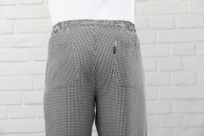 Pulsiva Nathan Women's Chef Trousers, 100% Cotton, 220 g/m², Pepita Shepherd's Plaid, Straight Cut, Elastic Waistband with Cord, 4 Pockets
