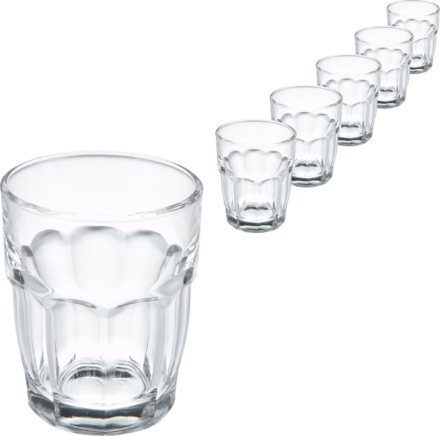 Bormioli Rocco Rock Bar Drinking Glass Set of 6, 215ml Tempered Glass, Stackable, Heat-Resistant, Dishwasher and Microwave Safe, Transparent