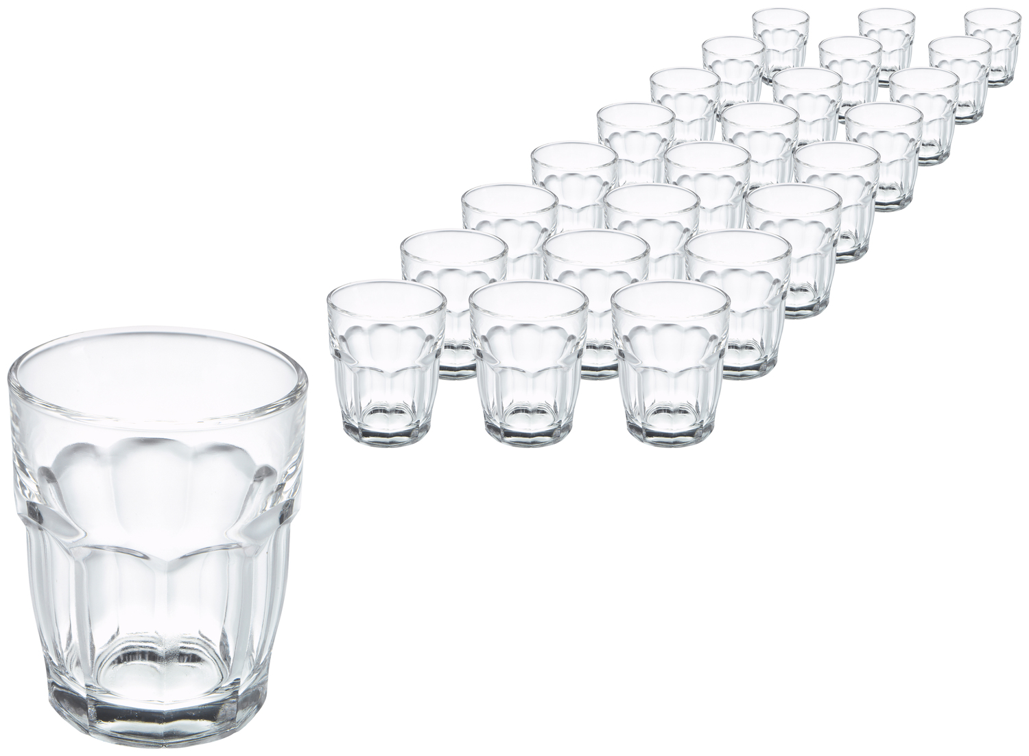 Set de 24 piese Pahare Bormioli Rocco Rock Bar, 170 ml, Sticla Temperata Transparenta, Stivuibile, Rezistente la Masina de Spalat Vase, Made in Italy
