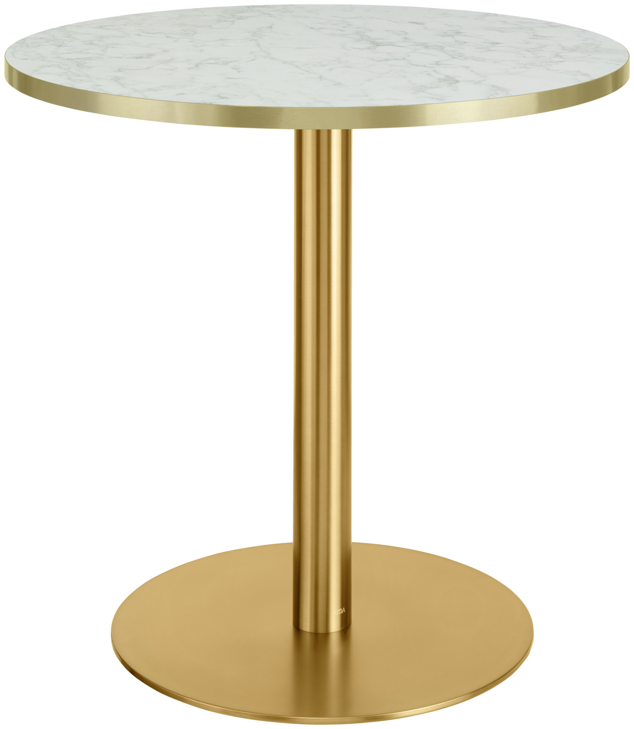 VEGA LUSINI Solutions GmbH Dining table Marvani stainless steel table frame Esstisch Marvani Tischgestell Edelstahl Dining table Marvani stainless steel table frame; 75x80 cm (HxØ); Table top golden/white/marbled, base golden; round Esstisch Marvani Tischgestell Edelstahl; 75x80 cm (HxØ); Platte gold/weiß/marmoriert, Gestell gold; rund Dining table with Orio stainless steel table base in gold lacquer and table top in marble look with gold brushed aluminium edges (2 mm). Supplied disassembled, including fixing material for the table base. Only suitable for indoor use. Esstisch mit Edelstahltischsäule Orio in gold lackiert und Tischplatte in Marmoroptik mit gold gebürsteten Aluminiumkanten (2 mm). Wird zerlegt geliefert, inklusive Befestigungsmaterial bei der Tischsäule. Nur für den Innenbereich geeignet.