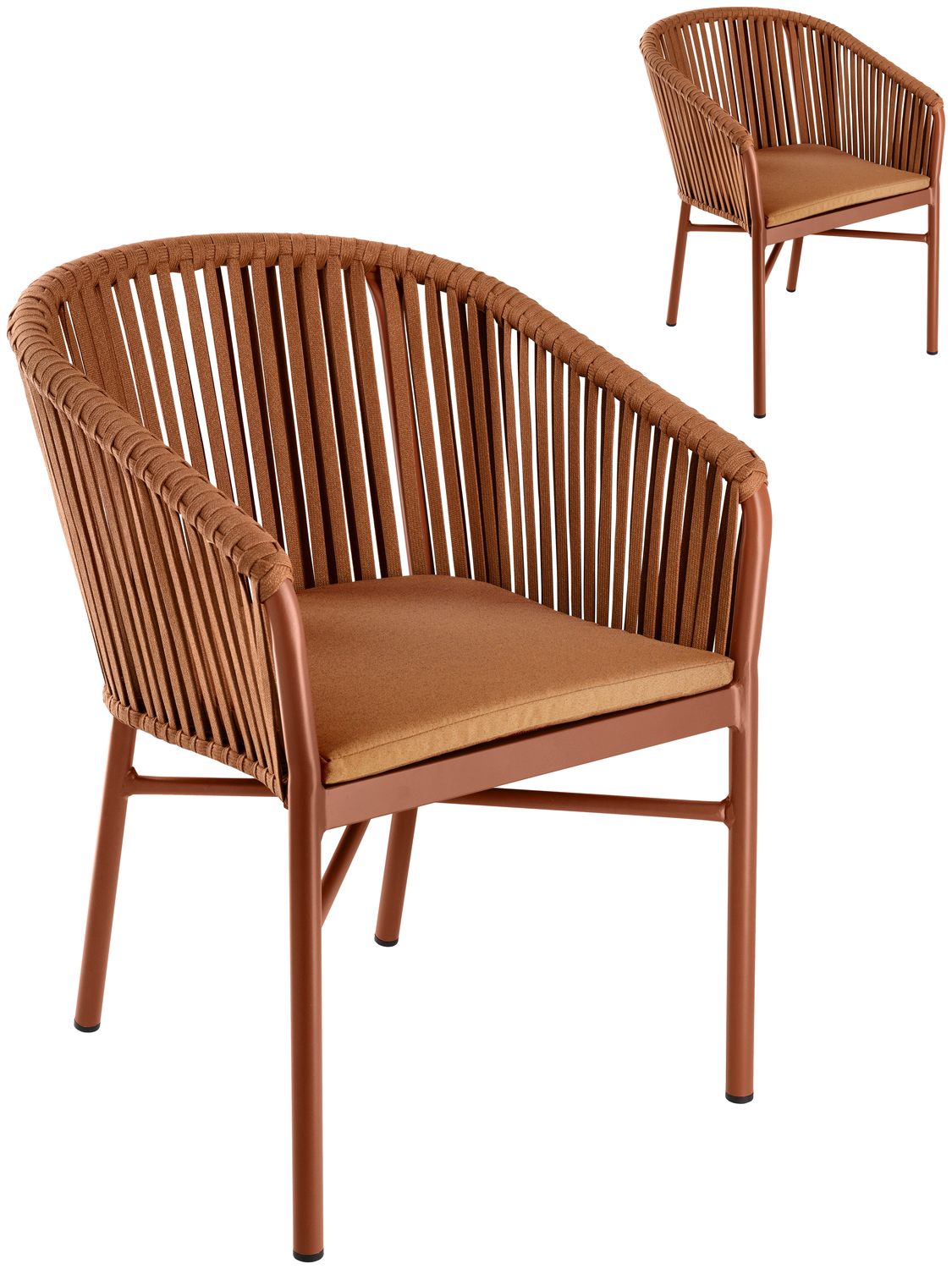 Set de 2 Scaune de Exterior VEGA Esperia, Cadru Aluminiu Vopsit în Praf cu Rattan din Sfoara de 15mm, Stivuibile și Rezistente la Intemperii, Russet