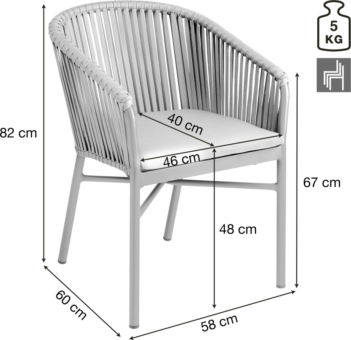 Set de 2 scaune de exterior VEGA LUSINI Esperia, culoare roșu carmin, cadru din aluminiu vopsit electrostatic, ratan din sfoara de 15mm, stivuibile, cu perna din material Olefin