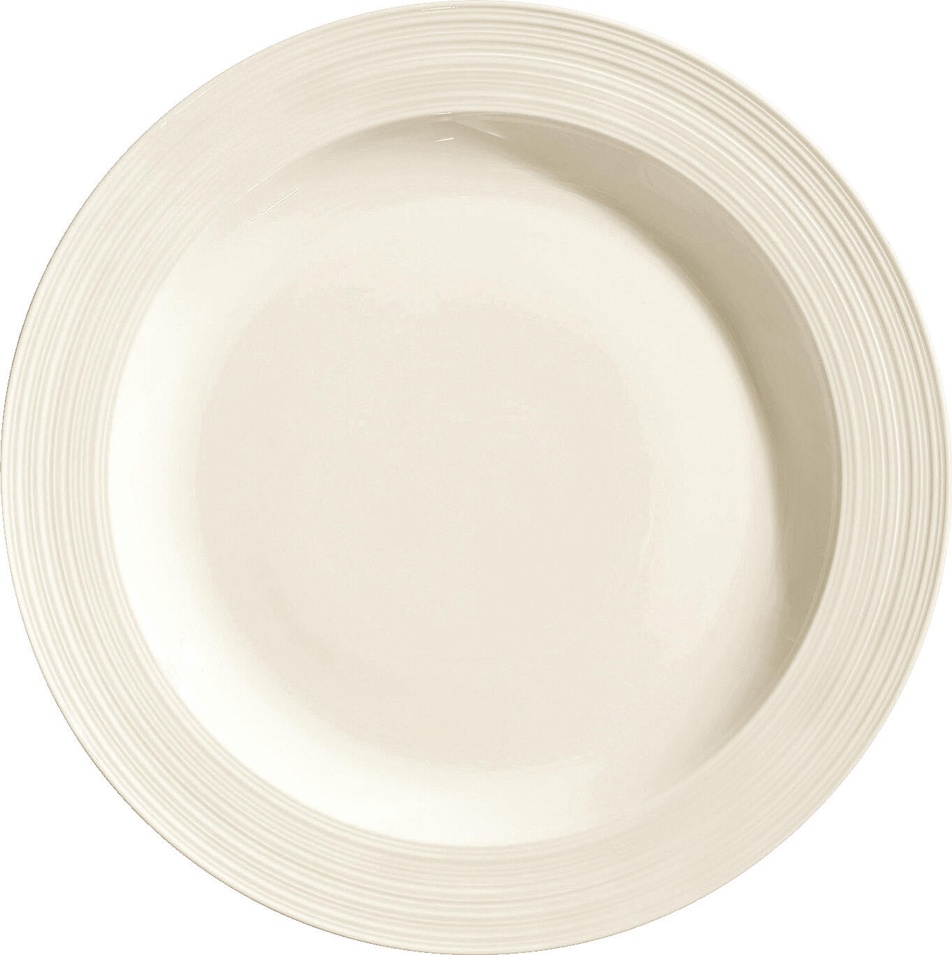 VEGA LUSINI Solutions GmbH Plate Skyline flat, with rim Teller Skyline flach, mit Fahne Plate Skyline flat, with rim; 25.5 cm (Ø); cream white; round; 6 piece / pack Teller Skyline flach, mit Fahne; 25.5 cm (Ø); cremeweiß; rund; 6 Stück / Pack Cream colored bone china plate with relief. Modern design. High resistance. Brilliant glaze. Dishwasher safe and microwaveable. Cremefarbener Teller aus Bone-China mit Relief. Modernes Design. Hohe Widerstandsfähigkeit. Brillante Glasur. Spülmaschinenfest und mikrowellengeeignet.