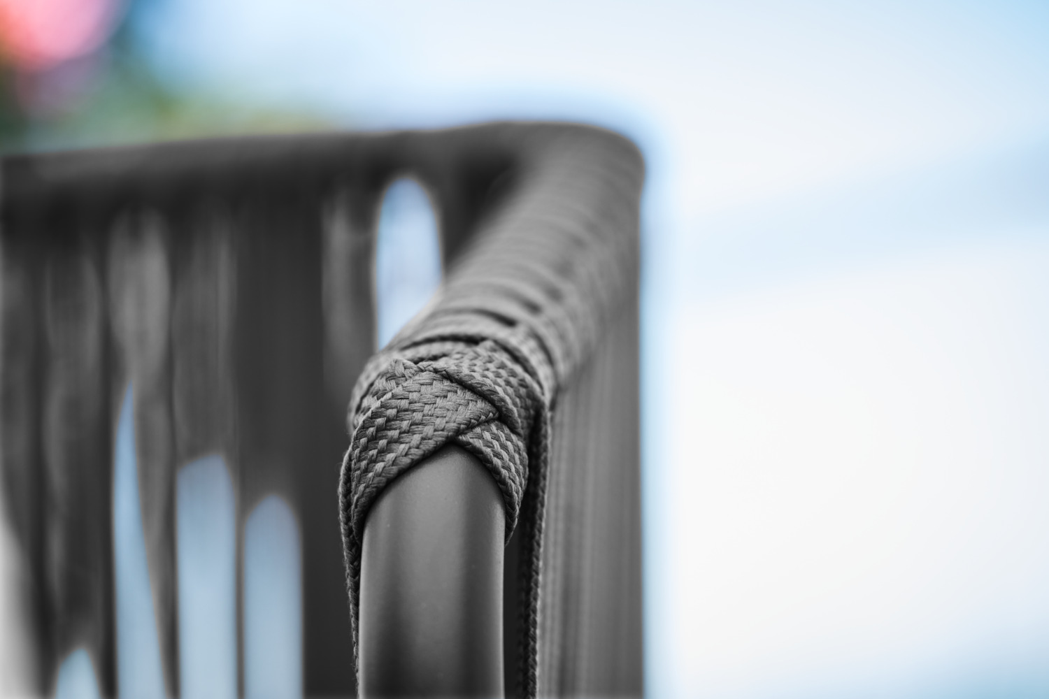 VEGA Esperia Outdoor Chair Set of 2, Powder-coated Aluminum Frame, Rope Wicker, Olefin Fabric Cushion, Stackable, Anthracite