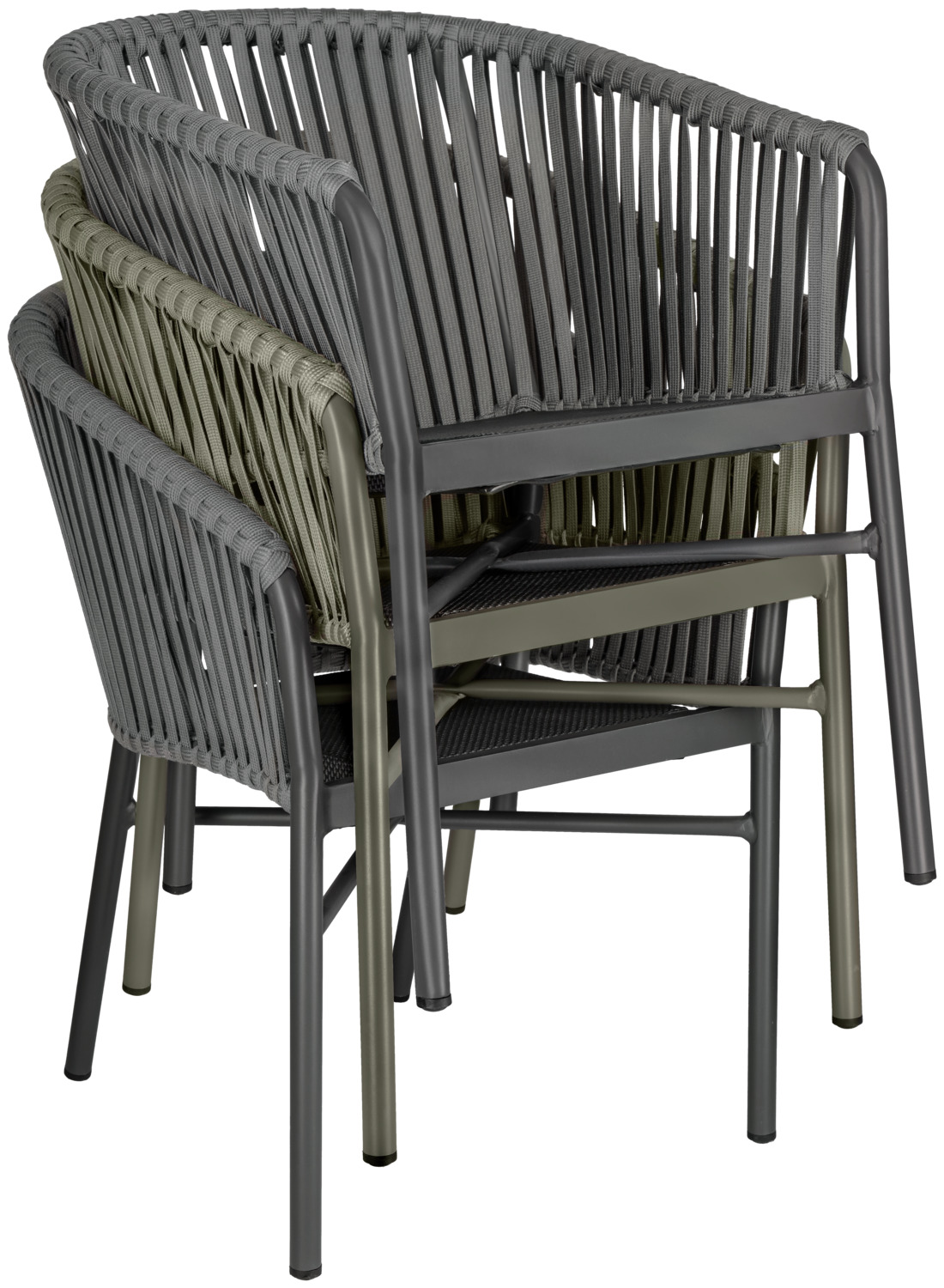 VEGA Esperia Outdoor Chair Set of 2, Powder-coated Aluminum Frame, Rope Wicker, Olefin Fabric Cushion, Stackable, Anthracite
