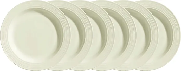 VEGA LUSINI Solutions GmbH Plate Skyline flat, with rim Teller Skyline flach, mit Fahne Plate Skyline flat, with rim; 17 cm (Ø); cream white; round; 6 piece / pack Teller Skyline flach, mit Fahne; 17 cm (Ø); cremeweiß; rund; 6 Stück / Pack Cream colored bone china plate with relief. Modern design. High resistance. Brilliant glaze. Dishwasher safe and microwaveable. Cremefarbener Teller aus Bone-China mit Relief. Modernes Design. Hohe Widerstandsfähigkeit. Brillante Glasur. Spülmaschinenfest und mikrowellengeeignet.