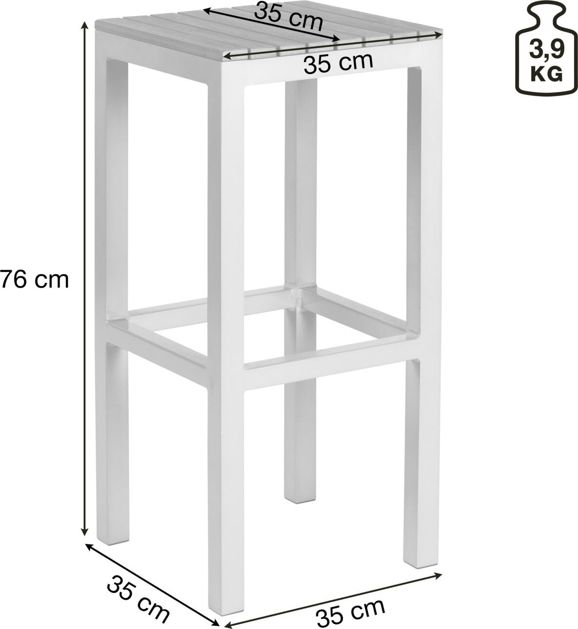 Set de 2 scaune bar exterioare PULSIVA Resistance, cadru din aluminiu vopsit electrostatic, lamele plastic efect teak, maro si gri, 35x35x75 cm