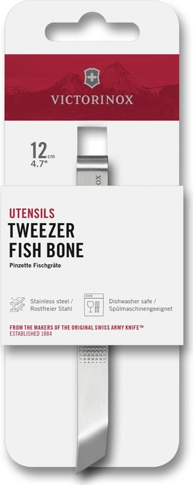 Victorinox Fishbone Tweezers, Stainless Steel, 12 cm, Silver, Non-slip Knurled Grip for Precise Fish Bone Removal and Plating