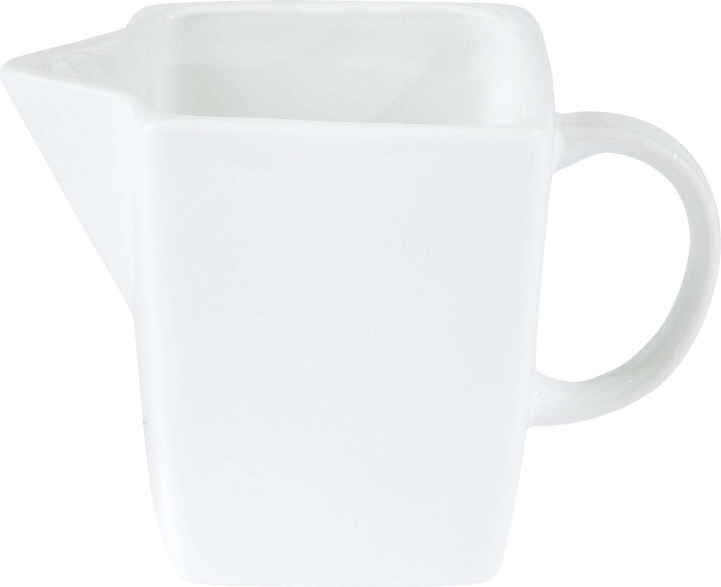 PULSIVA LUSINI Solutions GmbH Milk jug Jazz Milchkännchen Jazz Milk jug Jazz; 200 ml, 8 cm (H); white; square; 4 piece / pack Milchkännchen Jazz; 200 ml, 8 cm (H); weiß; quadratisch; 4 Stück / Pack White porcelain jug with handle. Modern square shape. Dishwasher safe and microwaveable. Weißer Gießer mit Henkel aus Porzellan. Moderne quadratische Form. Spülmaschinenfest und mikrowellengeeignet.