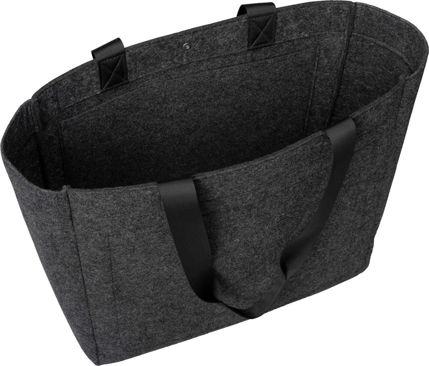 Geanta Wellness ERWIN M. LUSINI Aven, 42x38x19 cm, Gri Inchis, Felt din rPET 100% Reciclat, Certificata GRS si OEKO-TEX, Compartiment Mare cu Buzunar