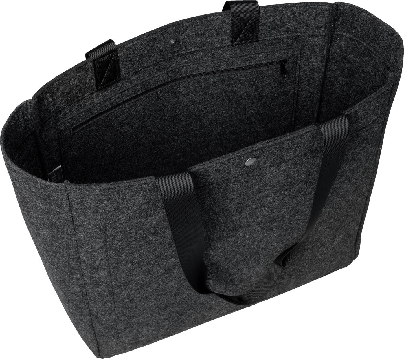 Geanta Wellness ERWIN M. LUSINI Aven, 42x38x19 cm, Gri Inchis, Felt din rPET 100% Reciclat, Certificata GRS si OEKO-TEX, Compartiment Mare cu Buzunar