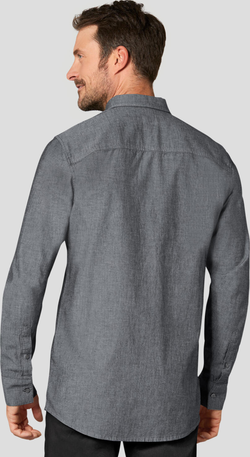 Jobeline Men's Long Sleeve Chambray Shirt, 100% Cotton, Button-down Collar, Breast Pocket, Grey, 23.HDE.44540