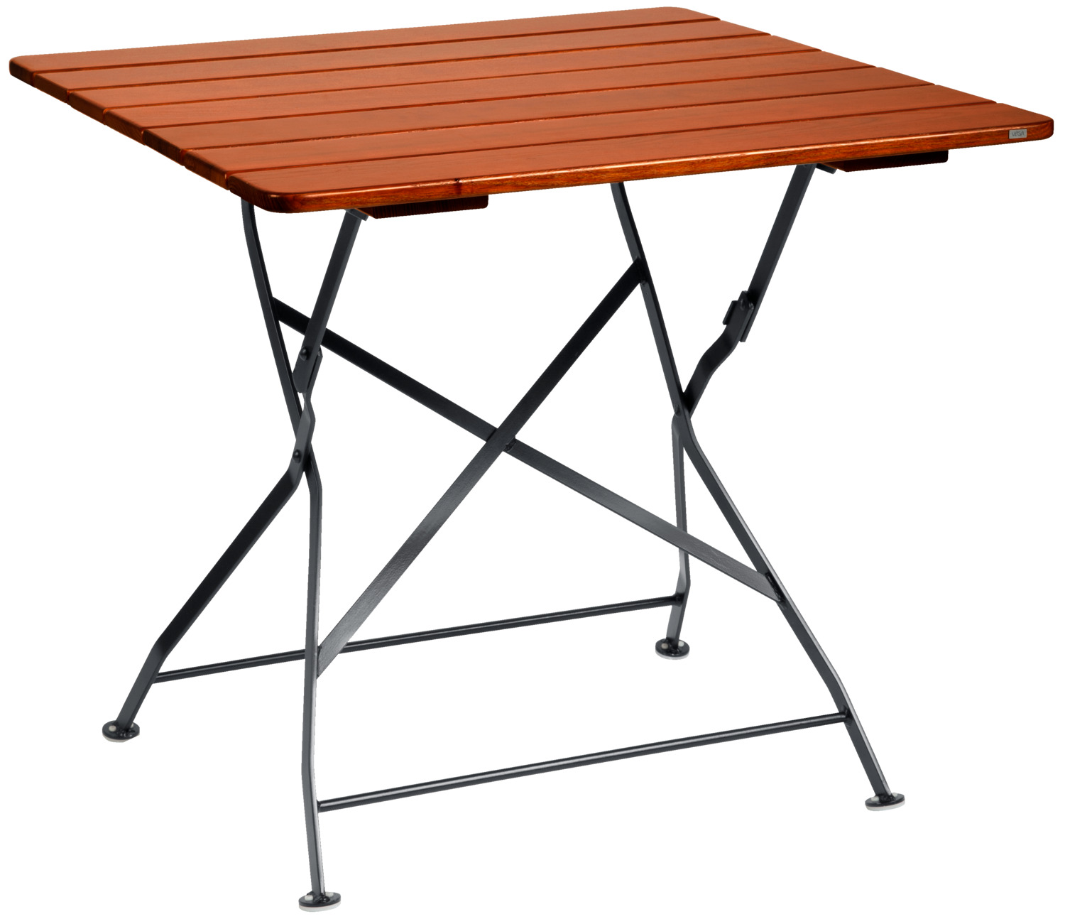 VEGA LUSINI Solutions GmbH Beer garden table Bavaria square Biergartentisch Bavaria quadratisch Beer garden table Bavaria square; 80x80x74 cm (LxWxH); Table top chestnut, base black; square Biergartentisch Bavaria quadratisch; 80x80x74 cm (LxBxH); Platte kastanie, Gestell schwarz; quadratisch Folding beer garden table made of galvanised and powder-coated steel frame, table top made of pressure-impregnated, double thick-laminated ash wood. Includes floor-protecting plastic glides. Foldable, weatherproof and extremely robust. Suitable for outdoor use. Supplied assembled. Order matching chairs at the same time. Klappbarer Biergartentisch aus galvanisch verzinktem und pulverbeschichtetem Stahlgestell, Tischplatte aus druckimprägnierten, zweifach dickschichtlasierten Eschenholz. Inklusive bodenschonender Kunststoffgleiter. Klappbar, wetterfest und extrem robust. Für den Außenbereich geeignet. Lieferung erfolgt montiert. Passende Stühle gleich mitbestellen.