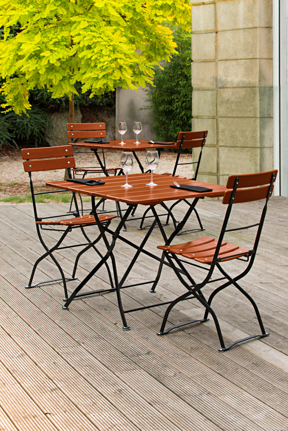 LUSINI Bavaria Square Folding Beer Garden Table, Weatherproof Double Layer Laminated Ash Wood Top, Galvanised Powder-Coated Steel Frame, Outdoor Use