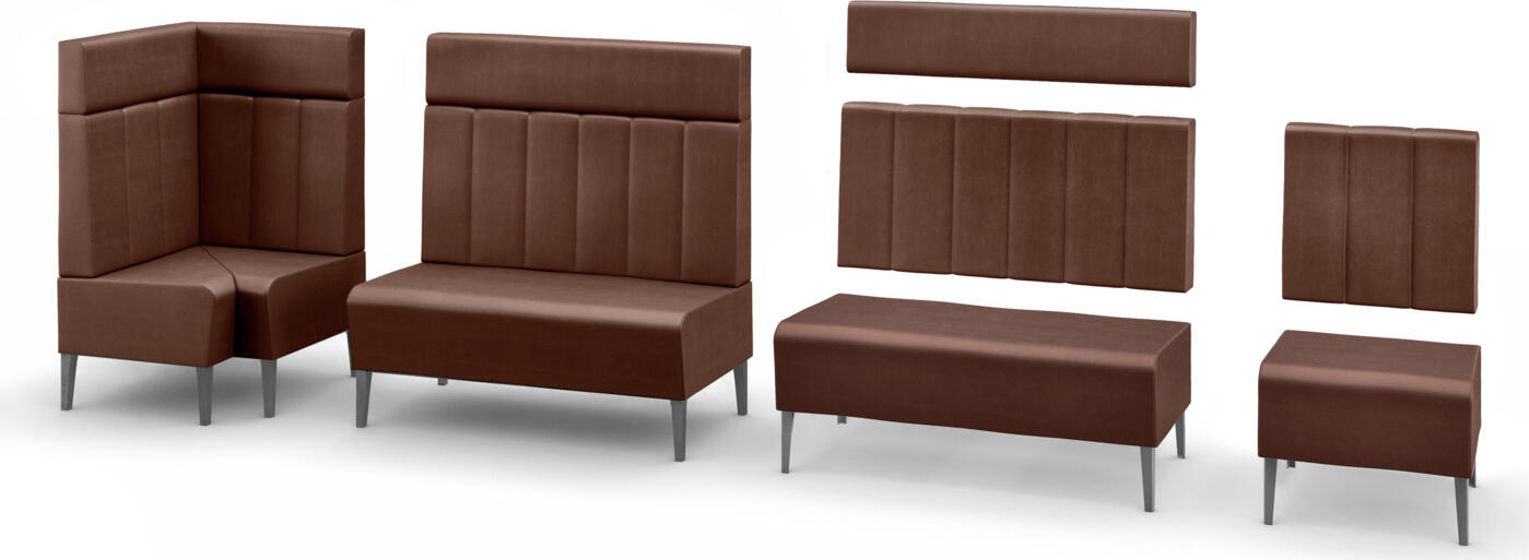 VEGA Adapto Modular Upholstered Bench, Brown Vintage Imitation Leather, Steel Legs, 60x64x127 cm, with Backrest and Comfort Add-on