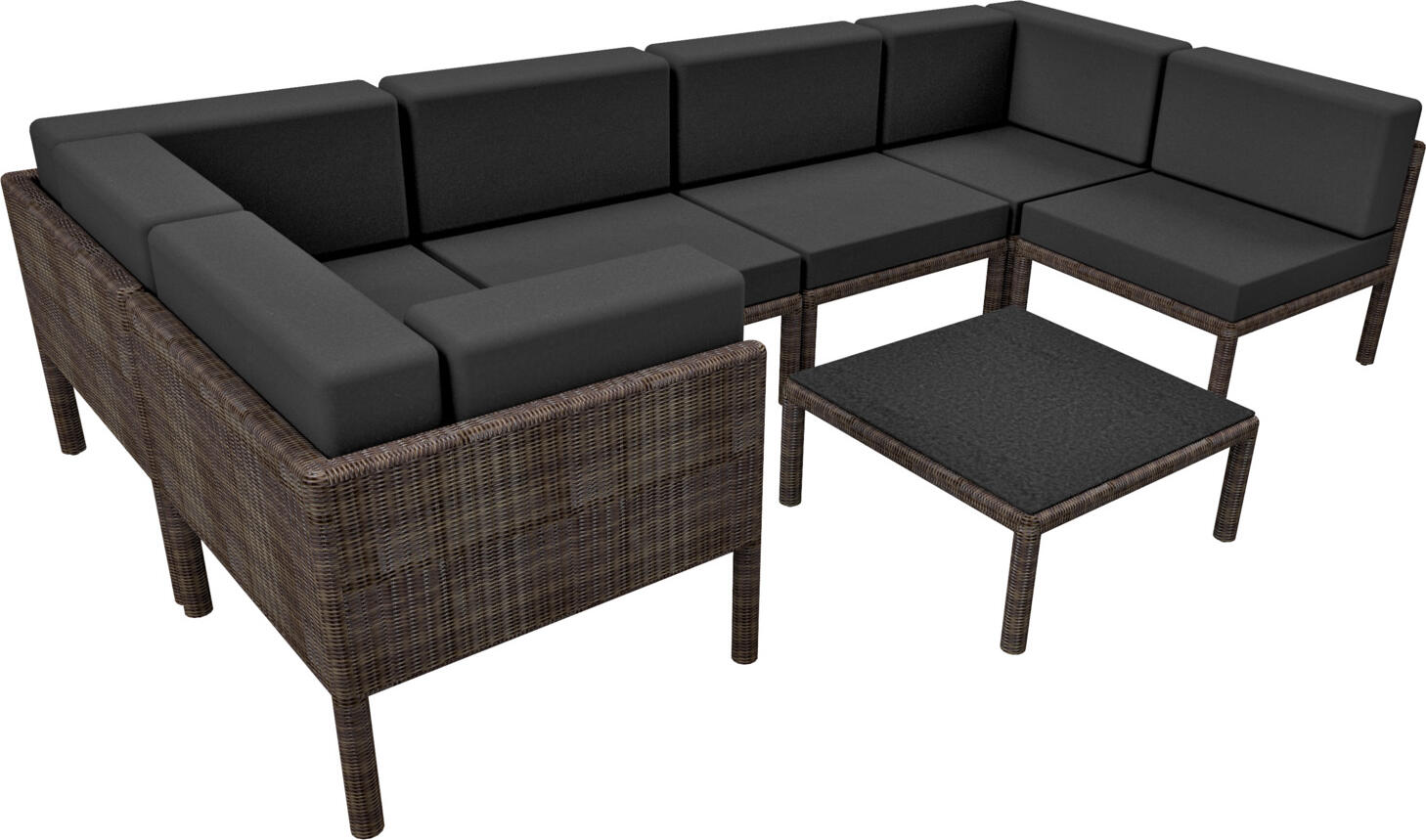 VEGA Lika Middle Element, Rounded Wickerwork, Grey/Brown, Weatherproof and UV Resistant, 76.5 x 76.5 x 64 cm, Without Armrests, Mounted