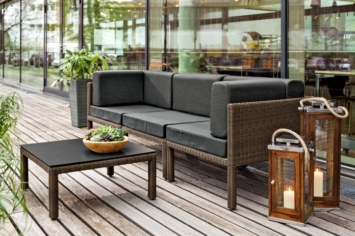 VEGA Lika Middle Element, Rounded Wickerwork, Grey/Brown, Weatherproof and UV Resistant, 76.5 x 76.5 x 64 cm, Without Armrests, Mounted