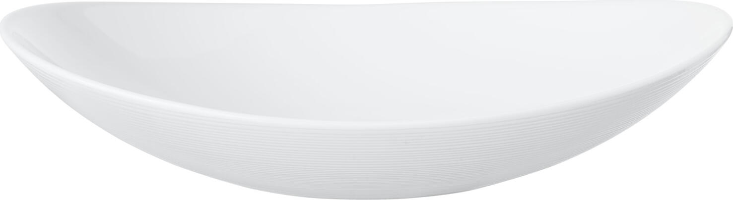 Bormioli Rocco Bormioli Luigi S.p.A. Plate Prometeo deep Teller Prometeo tief Plate Prometeo deep; 650 ml, 23x20.5 cm (LxW); white; oval; 24 piece / pack Teller Prometeo tief; 650 ml, 23x20.5 cm (LxB); weiß; oval; 24 Stück / Pack Plate made of tempered glass. Stackable, microwaveable and dishwasher safe. Teller aus Hartglas. Stapelbar, mikrowellengeeignet und spülmaschinenfest.