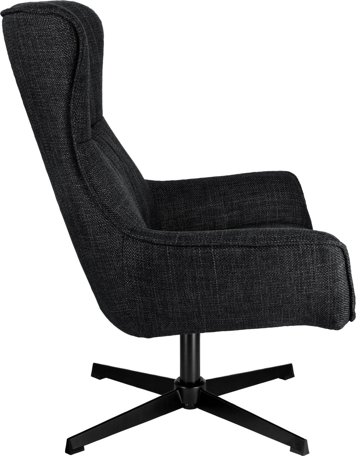 VEGA Elvar Wing Chair, Rotating Powder-coated Steel Frame, Fire-resistant 100% Polyester Fabric, Anthracite and Black, 85x85x101 cm