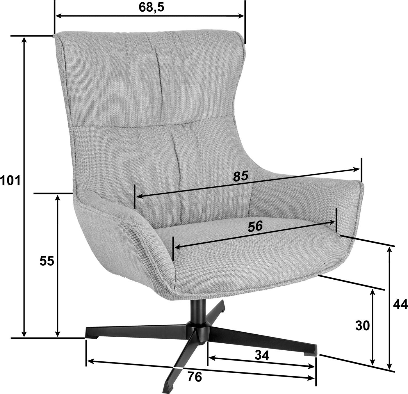 VEGA Elvar Wing Chair, Rotating Powder-coated Steel Frame, Fire-resistant 100% Polyester Fabric, Anthracite and Black, 85x85x101 cm