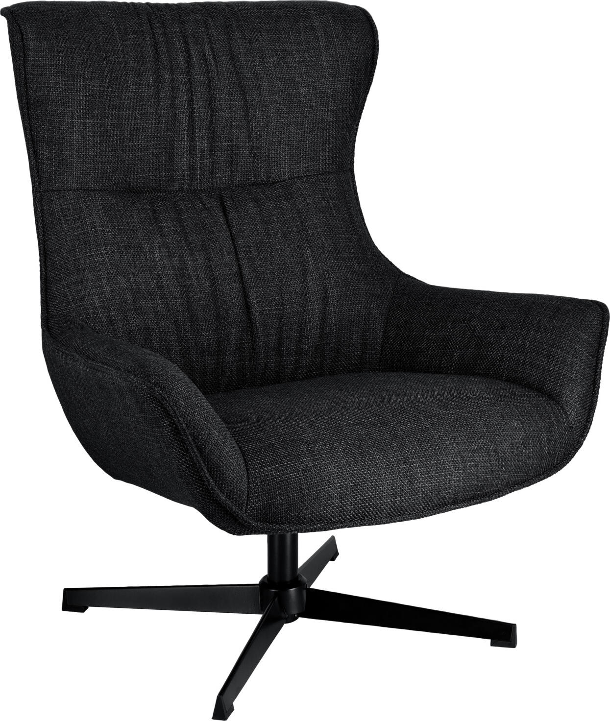 VEGA LUSINI Solutions GmbH Wing chair Elvar Ohrensessel Elvar Wing chair Elvar; 85x85x101 cm (WxDxH); seat anthracite, base black Ohrensessel Elvar; 85x85x101 cm (BxTxH); Sitz anthrazit, Gestell schwarz Elegant wing chair made with fabric cover (100% polyester) and rotating powder-coated steel frame. Slightly slanted armrests for increased comfort while sitting. Plastic gliders included. Fire-resistant cover. Supplied disassembled, assembly materials included. For indoor use only. Eleganter Ohrensessel aus Stoffbezug (100 % Polyester) und einem drehbaren pulverbeschichtetem Stahlgestell. Leicht abgeschrägte Armlehnen für mehr Sitzkomfort. Inklusive Kunststoffgleiter. Feuerhemmender Bezug. Lieferung erfolgt zerlegt, inklusive Montagematerial. Nur für den Innenbereich geeignet.