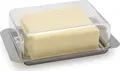 APS Stainless Steel Butter Dish, 18/0 Steel Base with Transparent Polystyrene Lid, Rectangular 16x10x5.5 cm, Dishwasher Safe, Made in Germany