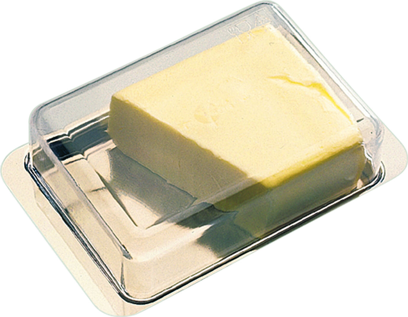 APS Stainless Steel Butter Dish, 18/0 Steel Base with Transparent Polystyrene Lid, Rectangular 16x10x5.5 cm, Dishwasher Safe, Made in Germany