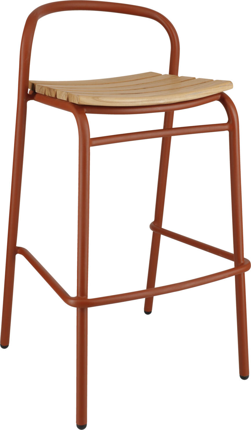 VEGA LUSINI Solutions GmbH Outdoor teak bar chair Zolia Outdoor-Teak-Barstuhl Zolia Outdoor teak bar chair Zolia; 50x50x95 cm (WxDxH); seat brown, base russet; 2 piece / pack Outdoor-Teak-Barstuhl Zolia; 50x50x95 cm (BxTxH); Sitz braun, Gestell rostbraun; 2 Stück / Pack This high-quality outdoor bar chair for the hospitality industry combines a modern, sturdy aluminium frame with elegant teak slats on the seat and backrest. This makes the bar chair perfect for restaurants, outdoor bars, hotels, cafés and rooftop lounges that value stylish, durable and weatherproof outdoor furniture. Thanks to the combination of aluminium and solid teak, the bar chair is UV-resistant, weatherproof and ideal for both indoor and outdoor areas. Plastic glides protect the floor and allow it to be moved smoothly and quietly - ideal for busy patios and bar areas. The bar stool is delivered assembled and is ready for immediate use. Matching catering tables or bar tables can be ordered at the same time. **Teak care instructions - ideal for the professional outdoor area** The teak slats are made of high-quality, untreated teak, which is characterised by its particular resistance to weathering - perfect for daily use in outdoor catering areas. We recommend allowing the teak to weather naturally. After some time, the typical, elegant silver-grey patina that makes teak furniture so full of character will develop. All you need for regular cleaning is warm water and a soft brush - quick, hygienic and uncomplicated in everyday catering. For anyone who wants to preserve the original warm wood colour: Treat with special teak oil once or twice a year (clean thoroughly beforehand). * High-quality outdoor bar chair made from aluminium & teak * Weatherproof & UV-resistant - ideal for terraces, outdoor bars & rooftops * Ergonomic teak slats for a natural look & high seating comfort * With plastic glides - floor-friendly & low-noise * Delivered assembled - ready for immediate use * Order matching bar tables & tables directly * Easy to clean & suitable for professional use The perfect bar stool for stylish outdoor catering areas - durable, modern and absolutely suitable for catering. Dieser hochwertige Outdoor-Barstuhl für die Gastronomie verbindet ein modernes, stabiles Aluminiumgestell mit edlen Teakholzlatten an Sitz- und Rückenfläche. Damit eignet sich der Barstuhl perfekt für Restaurants, Outdoor-Bars, Hotels, Cafés und Rooftop-Lounges, die Wert auf stilvolle, langlebige und wetterfeste Outdoor-Möbel legen. Dank der Kombination aus Aluminium und massivem Teakholz ist der Barstuhl UV-beständig, wetterfest und sowohl für Innen- als auch Außenbereiche bestens geeignet. Kunststoffgleiter schützen den Boden und ermöglichen ein angenehmes, geräuscharmes Verschieben – ideal für stark frequentierte Terrassen und Barbereiche. Der Barstuhl wird montiert geliefert und ist sofort einsatzbereit. Passende Gastro-Tische oder Bartische können direkt mitbestellt werden. **Pflegehinweis für Teakholz – optimal für den professionellen Outdoor-Bereich** Die Teakholzlatten bestehen aus hochwertigem, unbehandeltem Teak, das sich durch ihre besondere Widerstandsfähigkeit gegenüber Witterungseinflüssen auszeichnet – perfekt für die tägliche Nutzung im Outdoor-Bereich der Gastronomie. Wir empfehlen, das Teakholz natürlich verwittern zu lassen. Dabei entwickelt sich nach einiger Zeit die typische, edle, silbergraue Patina, die Teakmöbeln ihren besonderen Charakter verleiht. Zur regelmäßigen Reinigung genügt warmem Wasser und eine weiche Bürste – schnell, hygienisch und im Gastroalltag unkompliziert. Wenn die ursprüngliche warme Holzfarbe erhalten werden soll, muss das Holz ein- bis zweimal jährlich mit speziellem Teaköl behandelt werden (zuvor gründlich reinigen) Barstuhl Zolia auf einen Blick * hochwertiger Outdoor-Barstuhl aus Aluminium & Teakholz * wetterfest & UV-beständig – ideal für Terrassen, Außenbars & Rooftops * ergonomische Teaklatten für natürliche Optik & hohen Sitzkomfort * Stapelbar - bis zu 5 Stück * mit Kunststoffgleitern – bodenschonend & geräuscharm * Lieferung erfolgt montiert – sofort einsetzbar * passende Bartische & Tische direkt mitbestellen Der Teakholzbarstuhl ist FSC™-zertifiziert. LUSINI ist davon überzeugt, dass Wälder für unsere Zukunft unverzichtbar sind. Deshalb setzen wir uns für FSC™-zertifizierte Produkte ein (FSC™ N003150). So können wir Ihnen helfen, bessere Kaufentscheidungen zum Wohle unserer Wälder zu treffen. www.fsc.org