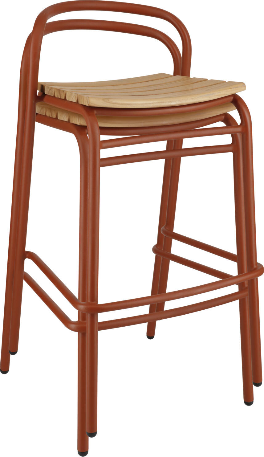 Set de 2 scaune de bar exterioare VEGA Zolia, cadru aluminiu Russet, scaune din lemn de teak masiv, 50x50x95 cm, rezistente la intemperii FSC