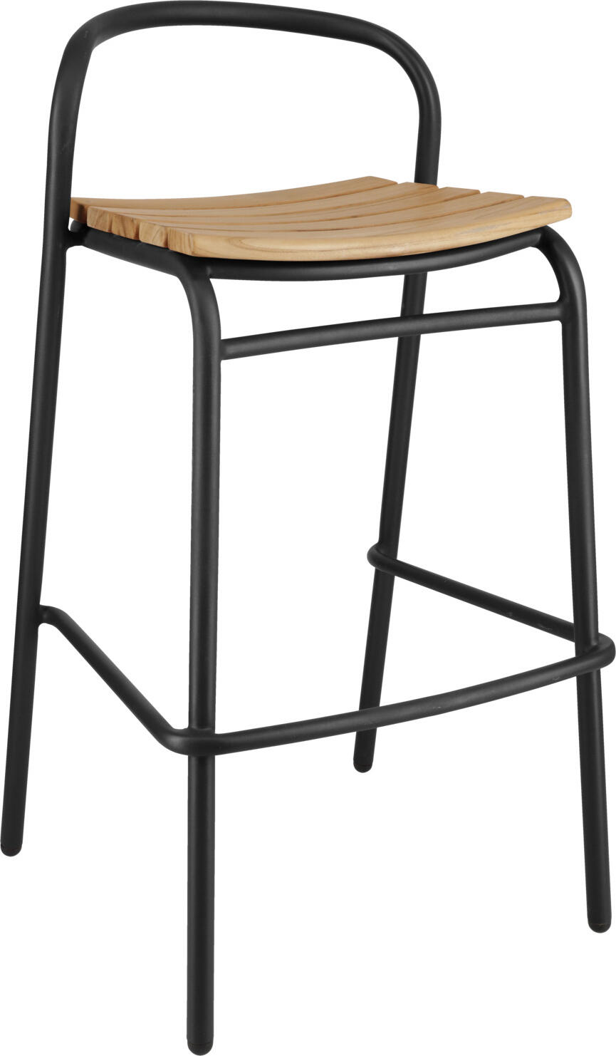 VEGA LUSINI Solutions GmbH Outdoor teak bar chair Zolia Outdoor-Teak-Barstuhl Zolia Outdoor teak bar chair Zolia; 50x50x95 cm (WxDxH); seat brown, base black; 2 piece / pack Outdoor-Teak-Barstuhl Zolia; 50x50x95 cm (BxTxH); Sitz braun, Gestell schwarz; 2 Stück / Pack This high-quality outdoor bar chair for the hospitality industry combines a modern, sturdy aluminium frame with elegant teak slats on the seat and backrest. This makes the bar chair perfect for restaurants, outdoor bars, hotels, cafés and rooftop lounges that value stylish, durable and weatherproof outdoor furniture. Thanks to the combination of aluminium and solid teak, the bar chair is UV-resistant, weatherproof and ideal for both indoor and outdoor areas. Plastic glides protect the floor and allow it to be moved smoothly and quietly - ideal for busy patios and bar areas. The bar stool is delivered assembled and is ready for immediate use. Matching catering tables or bar tables can be ordered at the same time. **Teak care instructions - ideal for the professional outdoor area** The teak slats are made of high-quality, untreated teak, which is characterised by its particular resistance to weathering - perfect for daily use in outdoor catering areas. We recommend allowing the teak to weather naturally. After some time, the typical, elegant silver-grey patina that makes teak furniture so full of character will develop. All you need for regular cleaning is warm water and a soft brush - quick, hygienic and uncomplicated in everyday catering. For anyone who wants to preserve the original warm wood colour: Treat with special teak oil once or twice a year (clean thoroughly beforehand). * High-quality outdoor bar chair made from aluminium & teak * Weatherproof & UV-resistant - ideal for terraces, outdoor bars & rooftops * Ergonomic teak slats for a natural look & high seating comfort * With plastic glides - floor-friendly & low-noise * Delivered assembled - ready for immediate use * Order matching bar tables & tables directly * Easy to clean & suitable for professional use The perfect bar stool for stylish outdoor catering areas - durable, modern and absolutely suitable for catering. Dieser hochwertige Outdoor-Barstuhl für die Gastronomie verbindet ein modernes, stabiles Aluminiumgestell mit edlen Teakholzlatten an Sitz- und Rückenfläche. Damit eignet sich der Barstuhl perfekt für Restaurants, Outdoor-Bars, Hotels, Cafés und Rooftop-Lounges, die Wert auf stilvolle, langlebige und wetterfeste Outdoor-Möbel legen. Dank der Kombination aus Aluminium und massivem Teakholz ist der Barstuhl UV-beständig, wetterfest und sowohl für Innen- als auch Außenbereiche bestens geeignet. Kunststoffgleiter schützen den Boden und ermöglichen ein angenehmes, geräuscharmes Verschieben – ideal für stark frequentierte Terrassen und Barbereiche. Der Barstuhl wird montiert geliefert und ist sofort einsatzbereit. Passende Gastro-Tische oder Bartische können direkt mitbestellt werden. **Pflegehinweis für Teakholz – optimal für den professionellen Outdoor-Bereich** Die Teakholzlatten bestehen aus hochwertigem, unbehandeltem Teak, das sich durch ihre besondere Widerstandsfähigkeit gegenüber Witterungseinflüssen auszeichnet – perfekt für die tägliche Nutzung im Outdoor-Bereich der Gastronomie. Wir empfehlen, das Teakholz natürlich verwittern zu lassen. Dabei entwickelt sich nach einiger Zeit die typische, edle, silbergraue Patina, die Teakmöbeln ihren besonderen Charakter verleiht. Zur regelmäßigen Reinigung genügt warmem Wasser und eine weiche Bürste – schnell, hygienisch und im Gastroalltag unkompliziert. Wenn die ursprüngliche warme Holzfarbe erhalten werden soll, muss das Holz ein- bis zweimal jährlich mit speziellem Teaköl behandelt werden (zuvor gründlich reinigen) Barstuhl Zolia auf einen Blick * hochwertiger Outdoor-Barstuhl aus Aluminium & Teakholz * wetterfest & UV-beständig – ideal für Terrassen, Außenbars & Rooftops * ergonomische Teaklatten für natürliche Optik & hohen Sitzkomfort * Stapelbar - bis zu 5 Stück * mit Kunststoffgleitern – bodenschonend & geräuscharm * Lieferung erfolgt montiert – sofort einsetzbar * passende Bartische & Tische direkt mitbestellen Der Teakholzbarstuhl ist FSC™-zertifiziert. LUSINI ist davon überzeugt, dass Wälder für unsere Zukunft unverzichtbar sind. Deshalb setzen wir uns für FSC™-zertifizierte Produkte ein (FSC™ N003150). So können wir Ihnen helfen, bessere Kaufentscheidungen zum Wohle unserer Wälder zu treffen. www.fsc.org