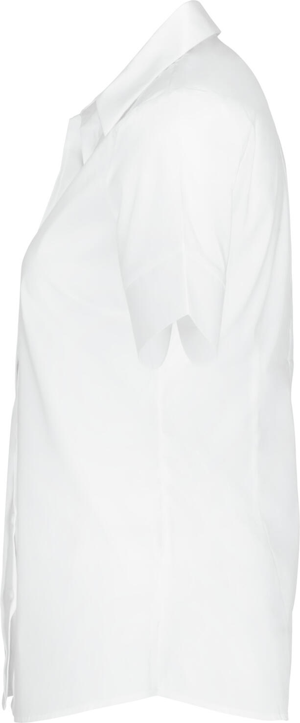 Jobeline Fiore Women's Short Sleeve Blouse, Cotton-Polyester Blend, Regular Fit with Concealed Button Placket and Extra-Long Back, White
