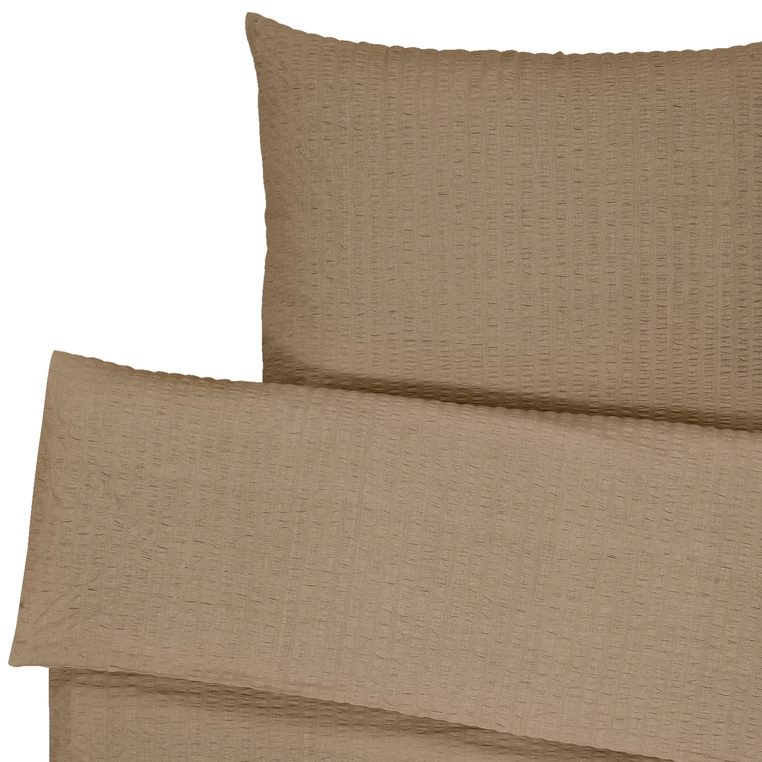 ERWIN M. LUSINI Mallorca Bed Linen Set of 2 Pieces, 100% Cotton Seersucker, 135x200 cm Duvet Cover and 80x80 cm Pillowcase, Non-Iron, Cafe Brown