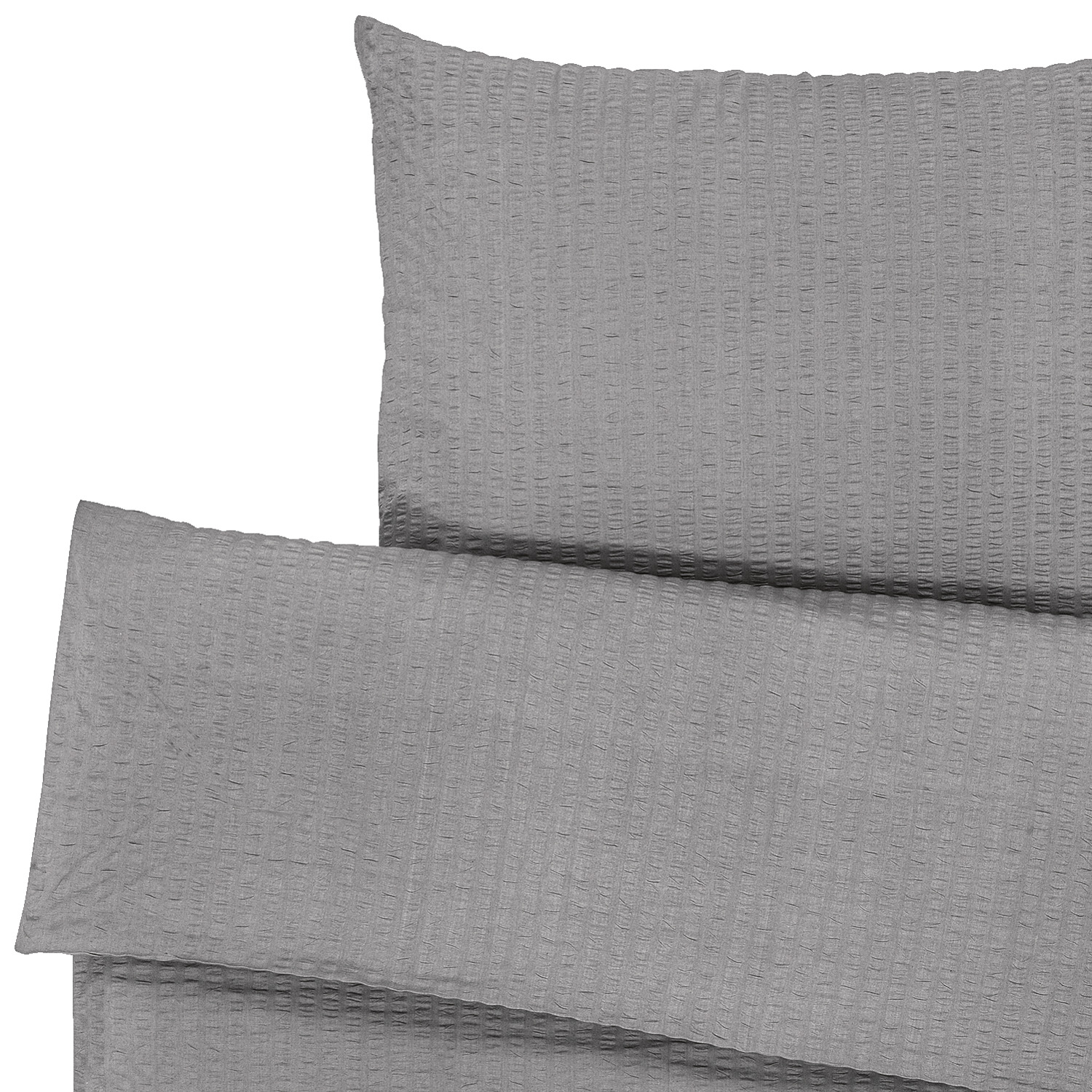 ERWIN M. LUSINI Mallorca Bed Linen Set, 100% Cotton Seersucker, Grey, 160x210 cm Duvet Cover and 65x100 cm Pillowcase, Non-Iron, Hotel Closure