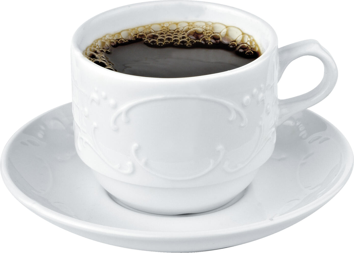 Pulsiva Sinfonie Coffee Saucers, White Porcelain, Round 14 cm Diameter, Elegant Relief Pattern, Dishwasher and Microwave Safe, Set of 6