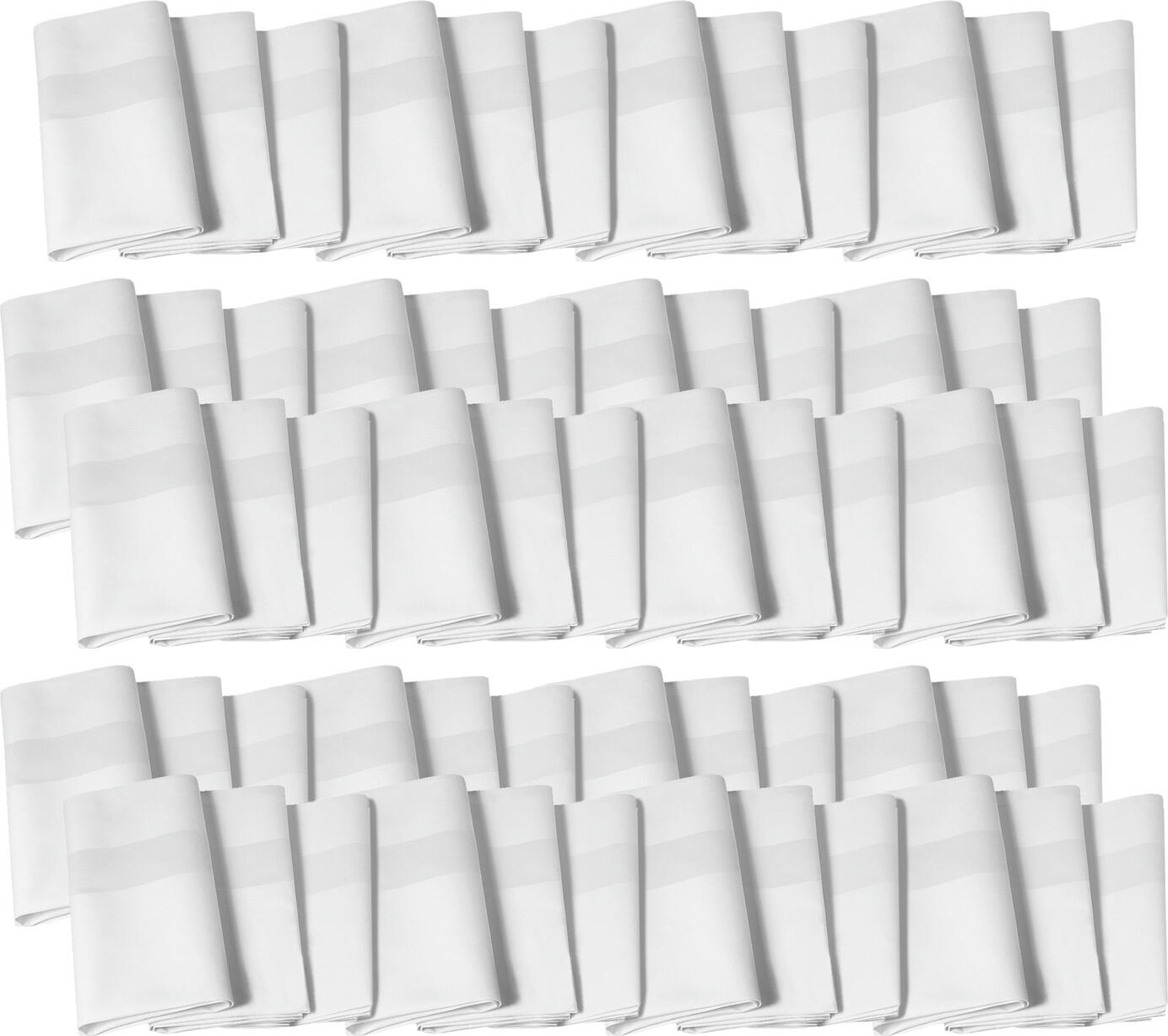 ERWIN M. LUSINI Solutions GmbH Value pack napkins Atlanta-Fox Vorteilspack Serviette Atlanta-Fox Value pack napkins Atlanta-Fox; 40x40 cm (WxL); white; 60 piece / pack Vorteilspack Serviette Atlanta-Fox; 40x40 cm (BxL); weiß; 60 Stück / Pack 100% cotton. Single-ply yarn. Weight approx. 190 g/m². Classic damask napkins in a pack of six, with hemmed edge, mercerized. Soft shine, classic satin design. Boil-proof and chlorine resistant. Durable. Snag-resistant. Personalization possible. 100 % Baumwolle. Halbzwirn. Gewicht ca. 190 g/m². Klassische Damast-Servietten im Spar-Pack, mit gesäumtem Rand, mercerisiert. Sanfter Glanz, klassische Atlaskante. Koch- und chlorecht. Strapazierfähig. Mangelfest. Personalisierung möglich.