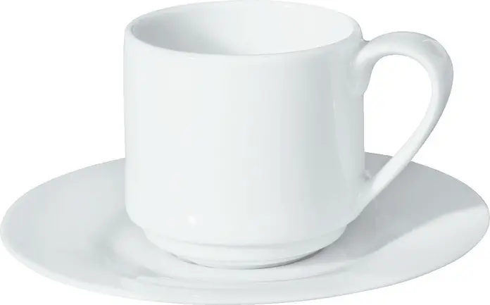 VEGA Pallais Espresso Cup Set of 6, 100ml White Porcelain, Stackable Round Coffee Cups, Dishwasher and Microwave Safe